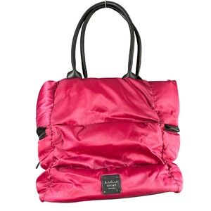 Lulu Sport New York Pink‎ Puffer Nylon Leather Trim Tote Bag Shoulder Bag